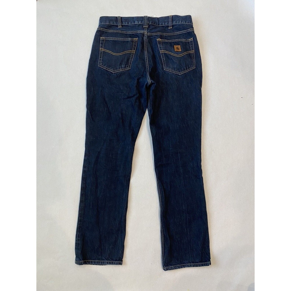 Men's Carhartt Relaxed Fit Denim Dark Wash Blu Jeans Size 36 ( Measures 36x34 )